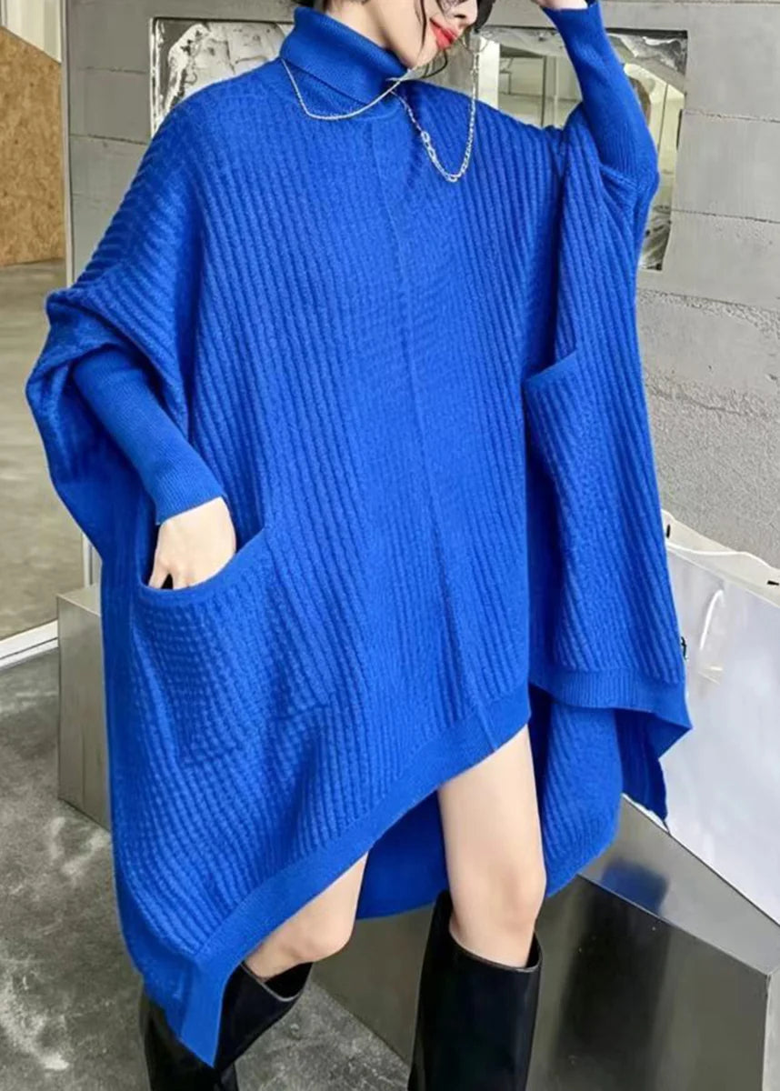 Women's Sweater Dress Asymmetrical Turtleneck Batwing Sleeve 3