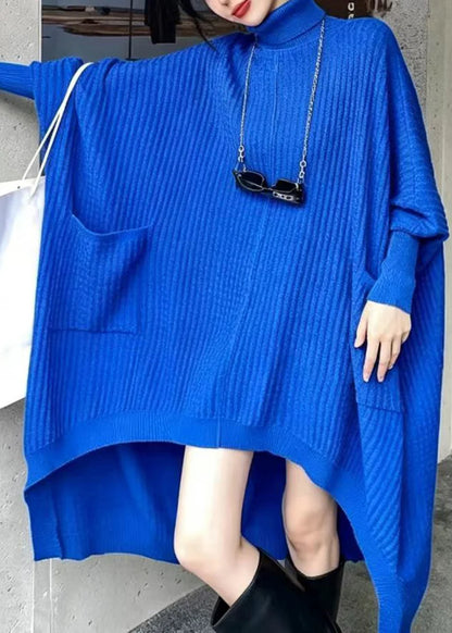 Women's Sweater Dress Asymmetrical Turtleneck Batwing Sleeve 4