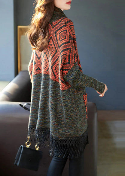 Women's Sweater Dress Turtleneck Tasseled Print Plus Size 3