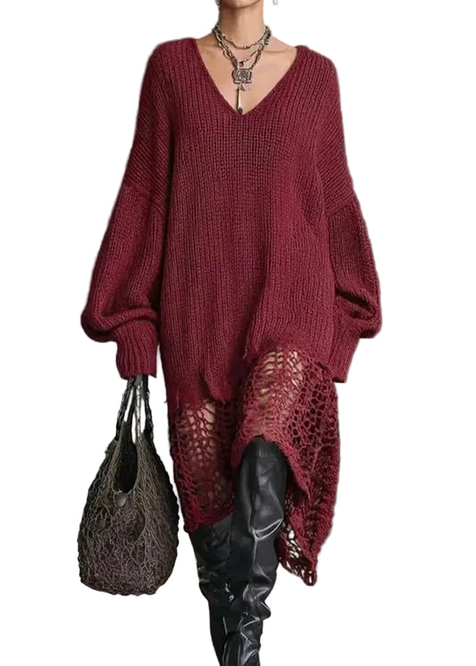 Women’s Sweater Dress V Neck Asymmetrical Hem 0