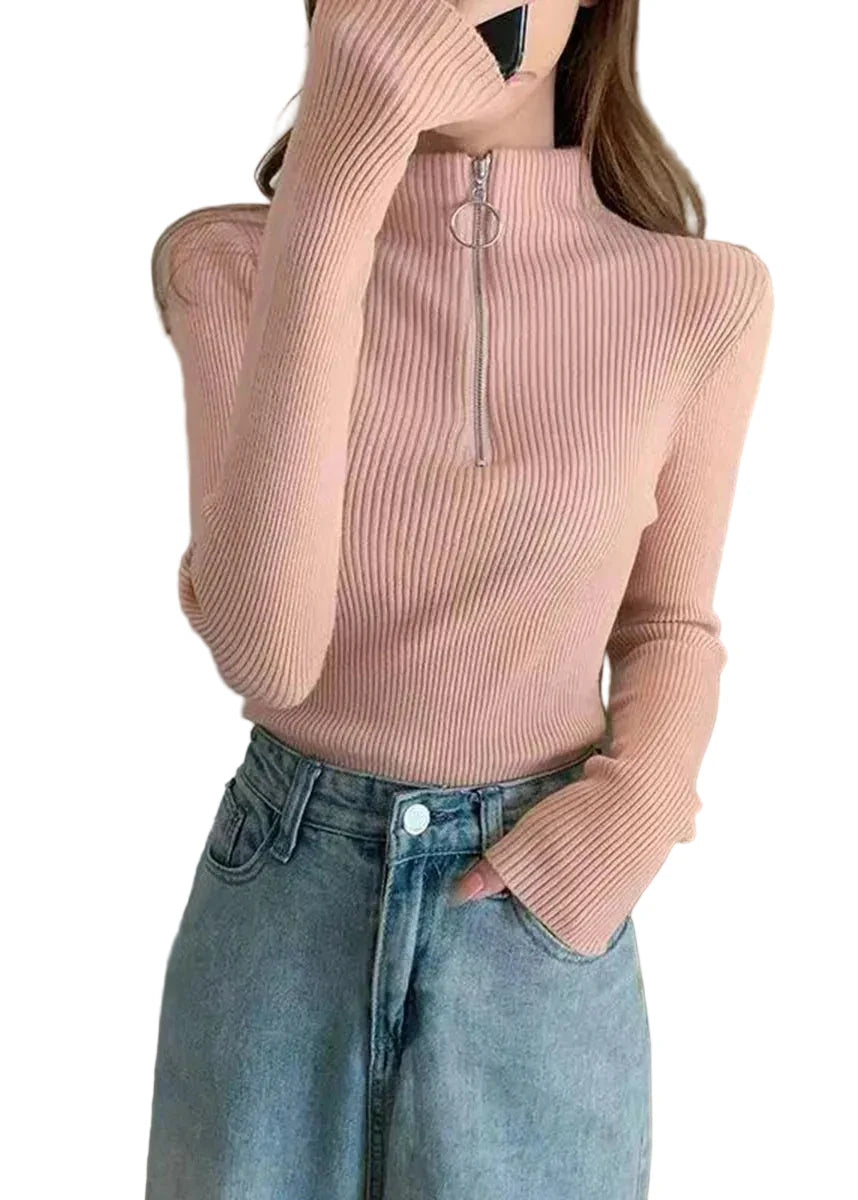 Women's Sweater Mock Neck Zip-Up Tailored Fit 0