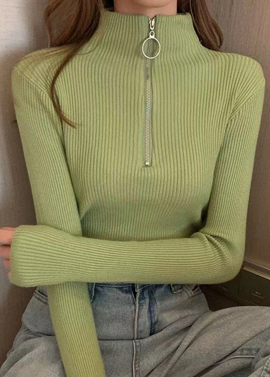 Women's Sweater Mock Neck Zip-Up Tailored Fit 1