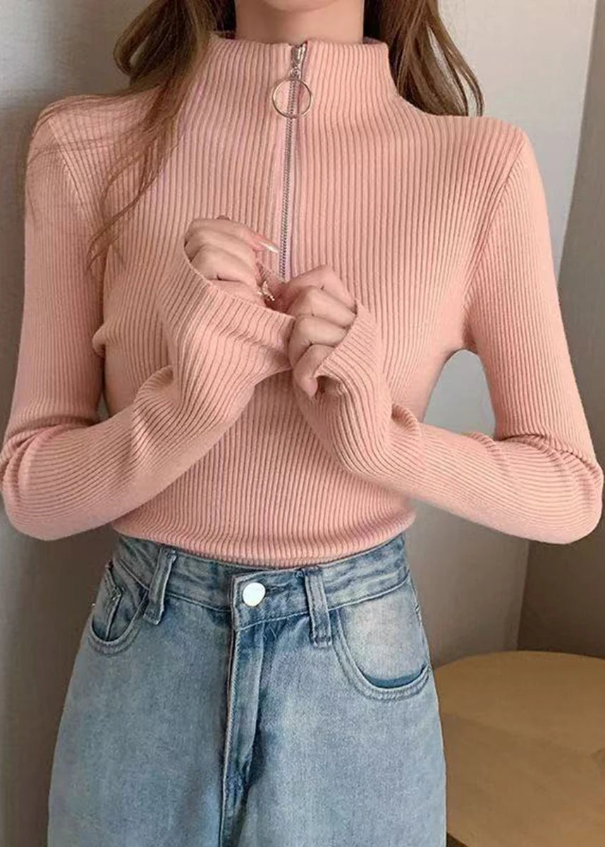 Women's Sweater Mock Neck Zip-Up Tailored Fit 2