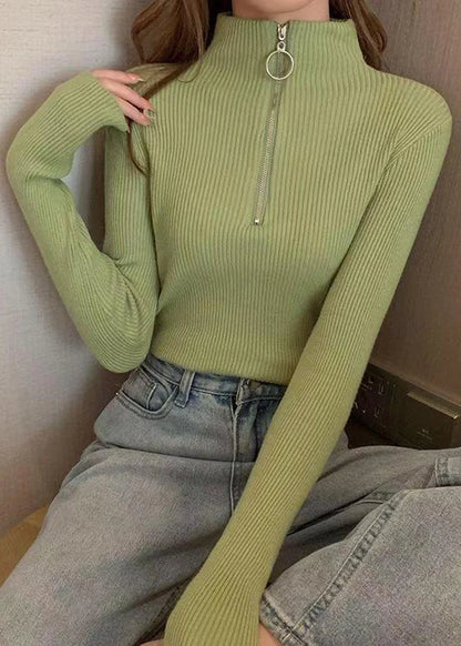 Women's Sweater Mock Neck Zip-Up Tailored Fit 3