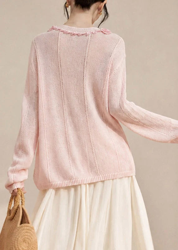 Women's Sweater O-Neck Rose Design Cozy Fit 4