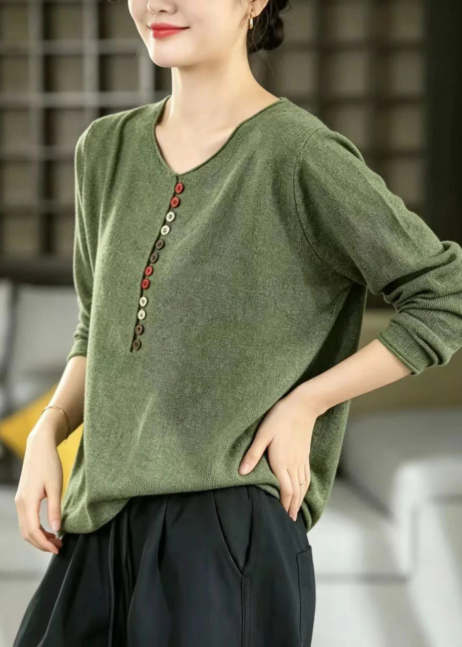 Women's Sweater Top V Neck with Button Detail 1