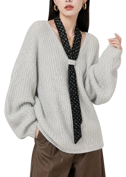 Women's Sweater V Neck Lace-Up Casual Style 1