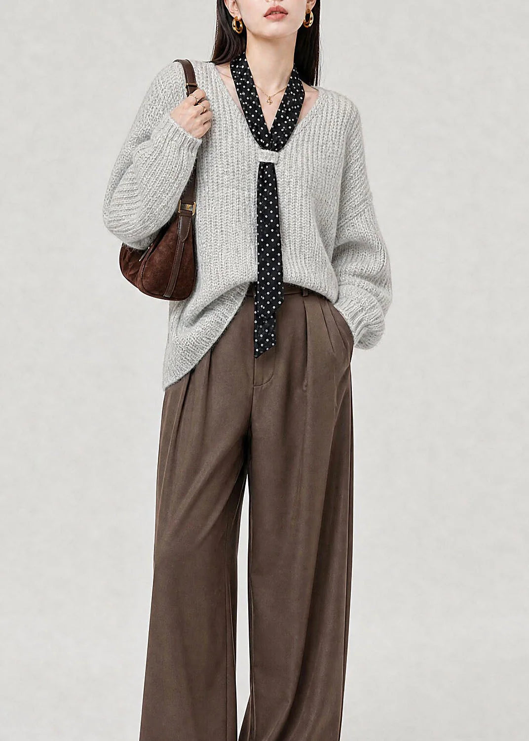 Women's Sweater V Neck Lace-Up Casual Style 3