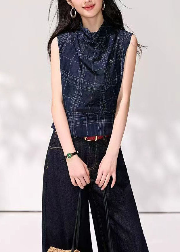 Women's Tank Top Cowl Neck Draped Plaid 2