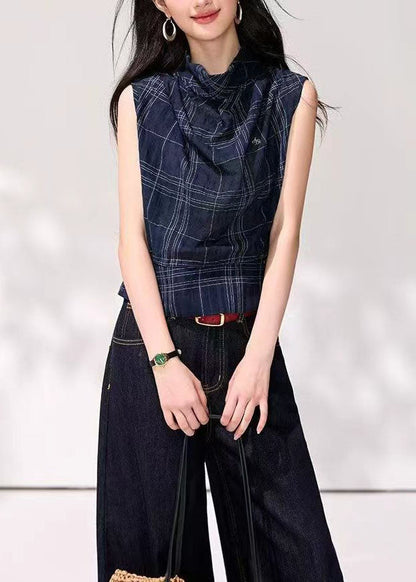 Women's Tank Top Cowl Neck Draped Plaid 2