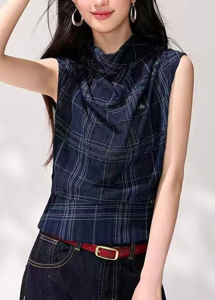 Women's Tank Top Cowl Neck Draped Plaid 3