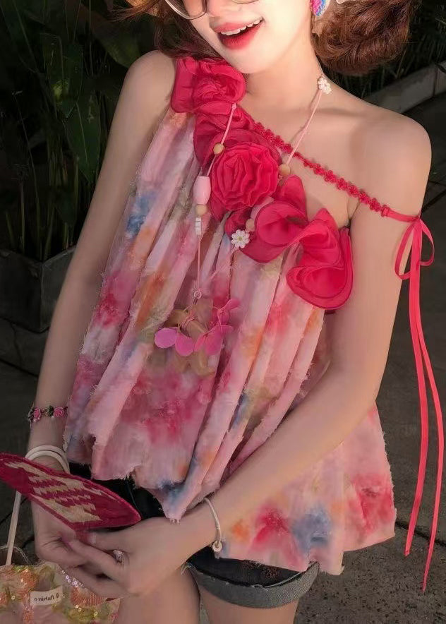Women's Tank Top One Shoulder Floral Print 0
