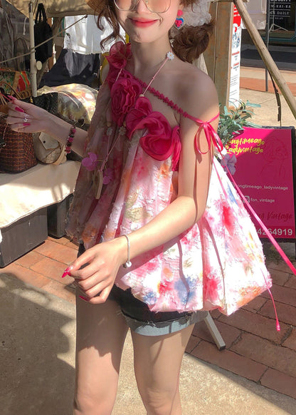 Women's Tank Top One Shoulder Floral Print 2