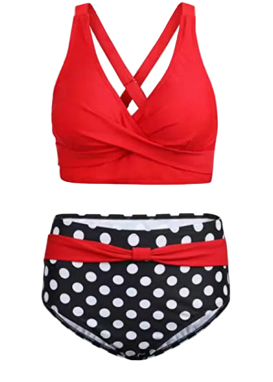 Women's Tankini Set V Neck Cross Strap Design 4