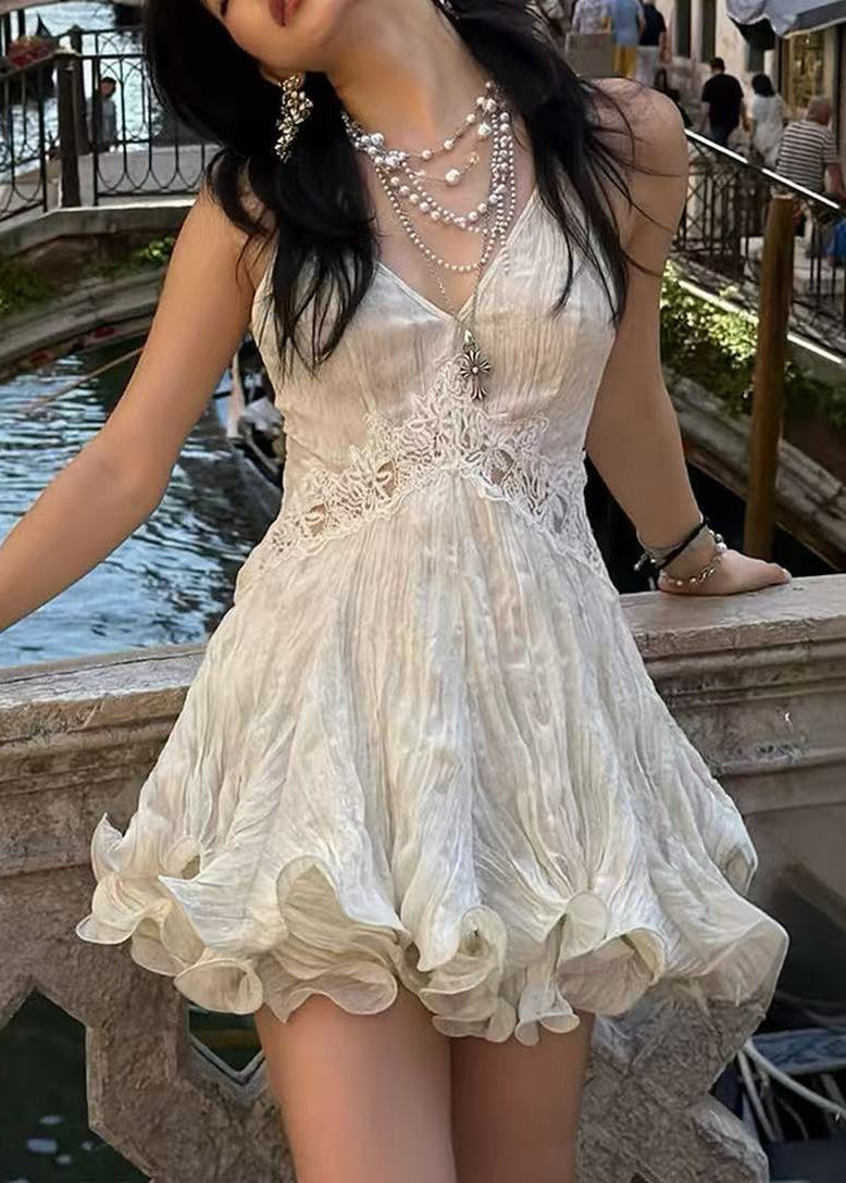Women's Tea Dress Bohemian V Neck Patchwork Lace 0