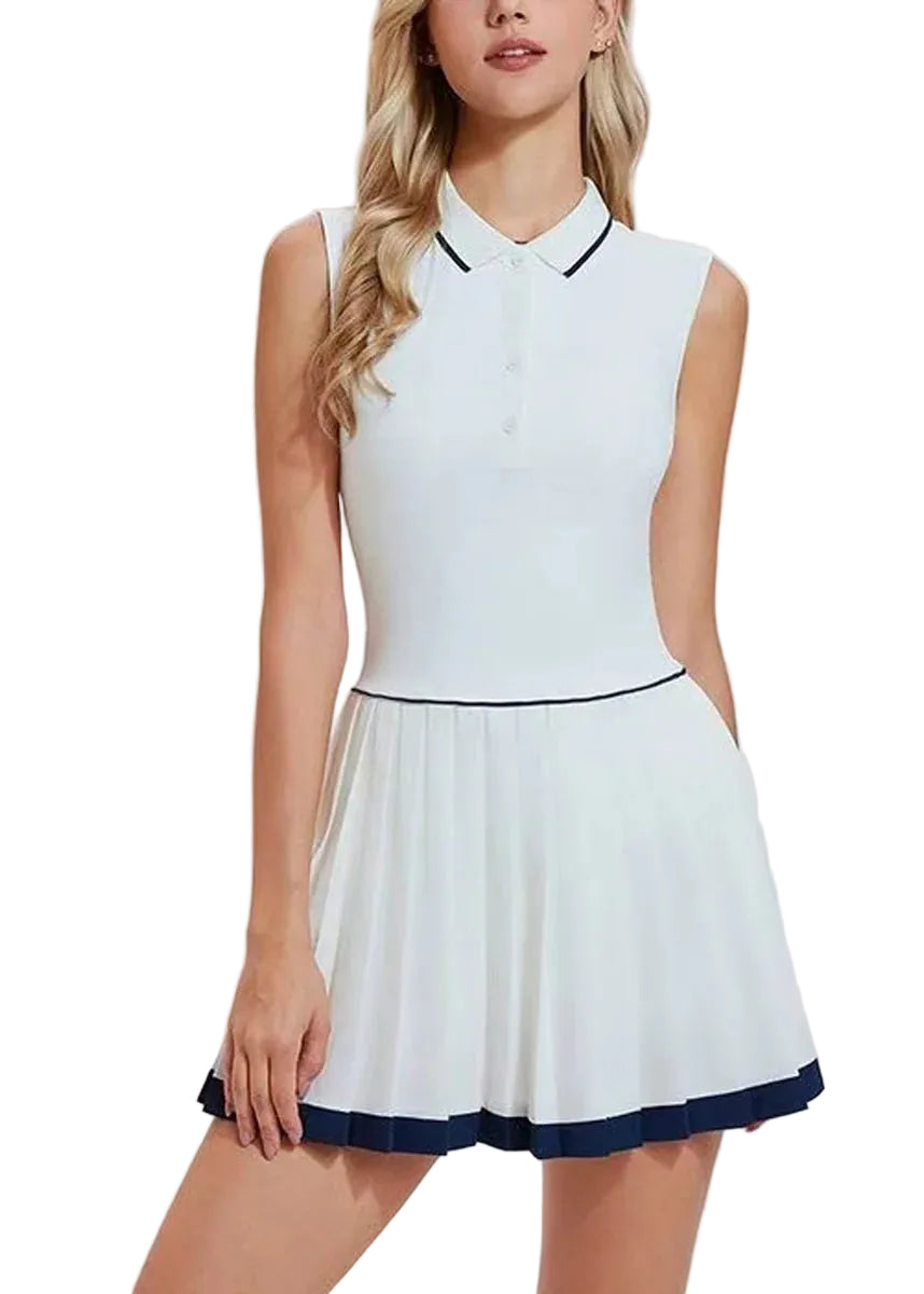 Women's Tennis Dress Sleeveless with Polo Collar and Built-In Shorts 0