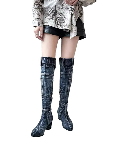 Women's Thigh Boots Chunky Heel Pointed Toe 0