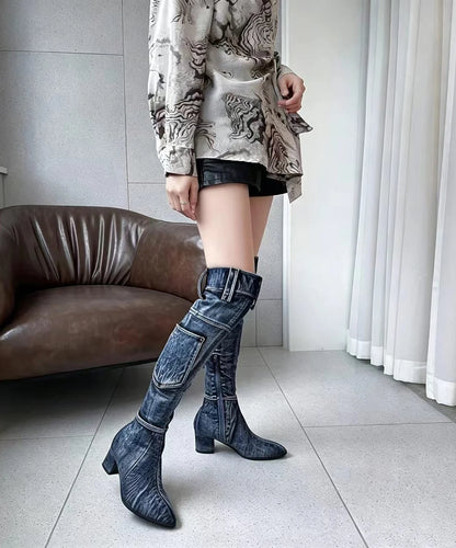 Women's Thigh Boots Chunky Heel Pointed Toe 3