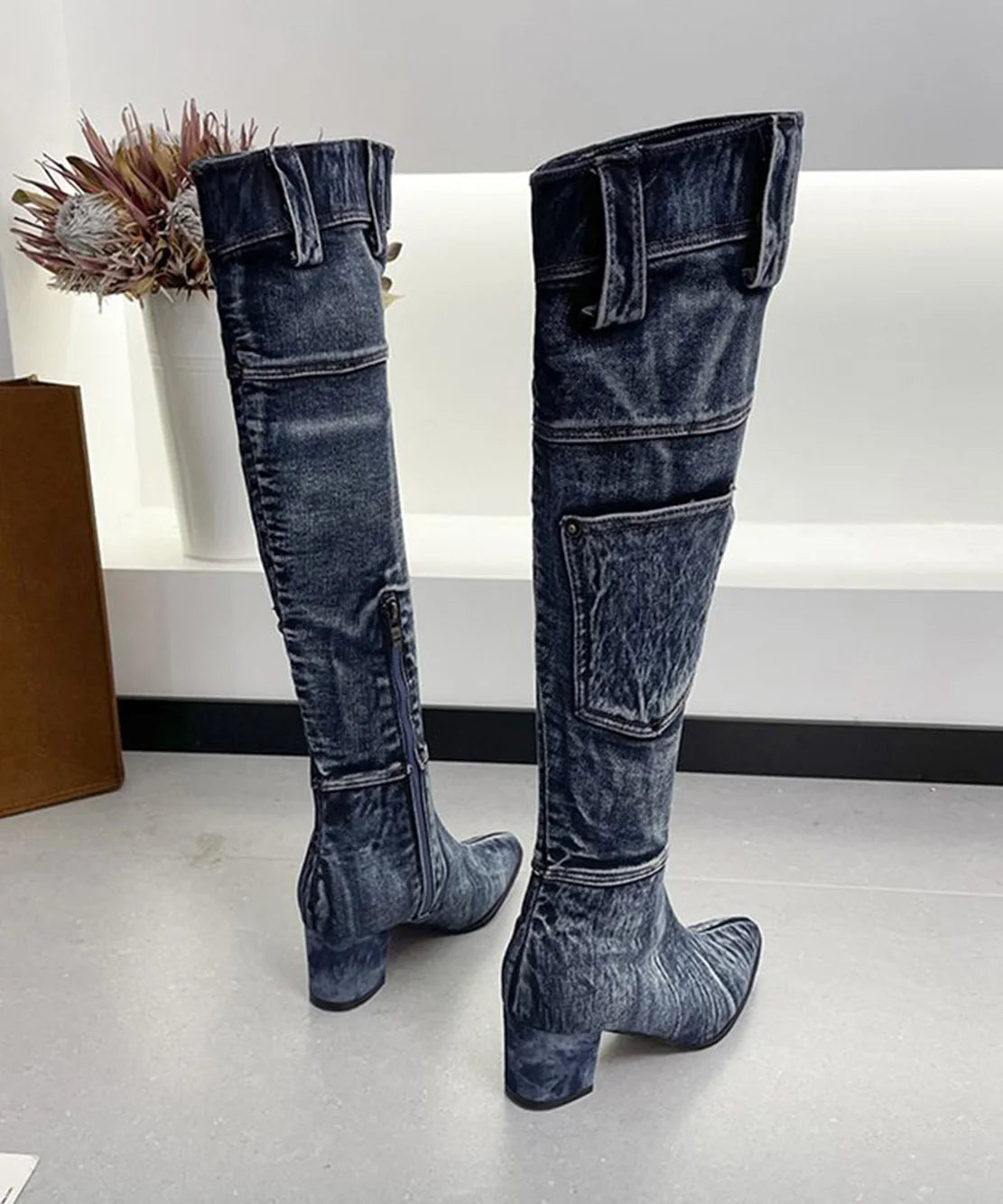 Women's Thigh Boots Chunky Heel Pointed Toe 4