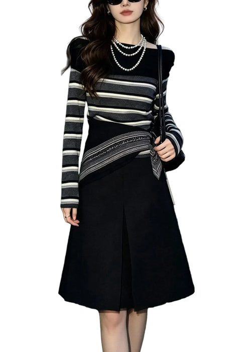 Women's Three Piece Set Striped O-Neck Fall Style 0