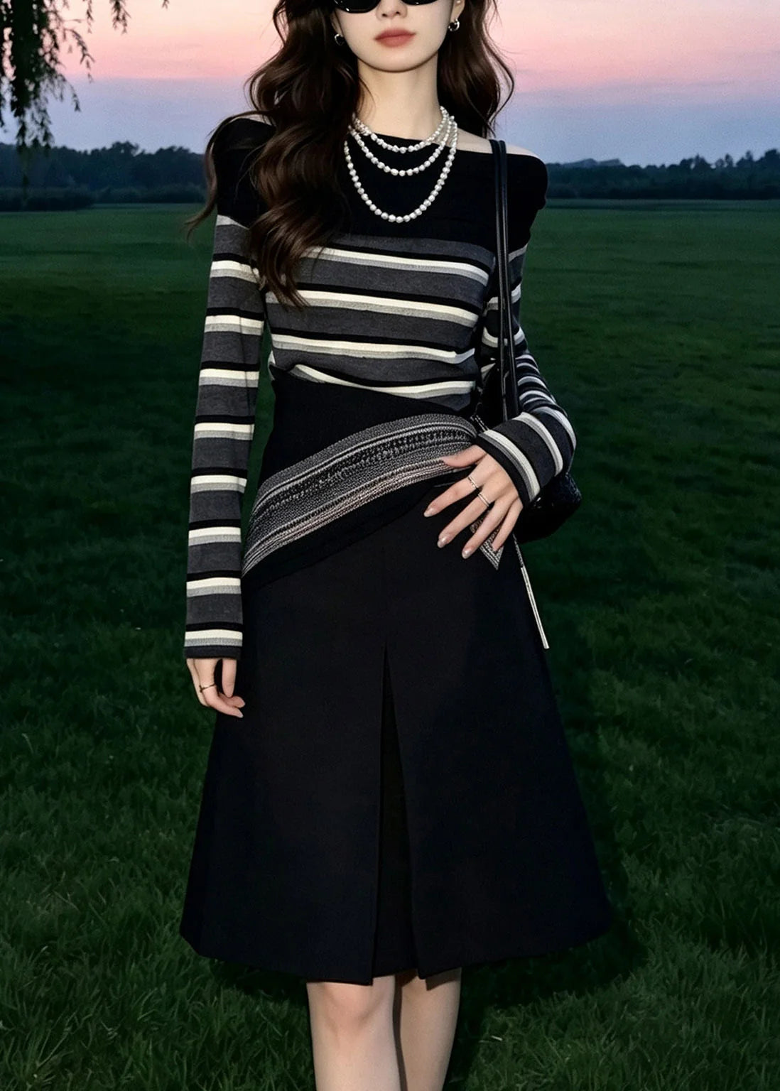 Women's Three Piece Set Striped O-Neck Fall Style 1