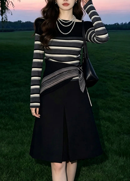 Women's Three Piece Set Striped O-Neck Fall Style 2