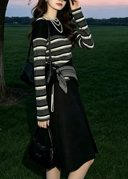 Women's Three Piece Set Striped O-Neck Fall Style 3