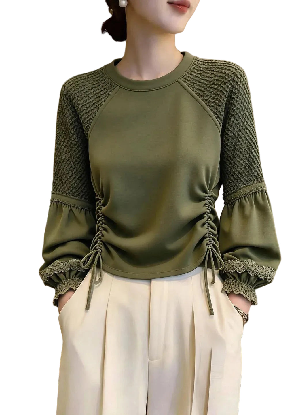Women's Top Lantern Sleeve Patchwork Style 0