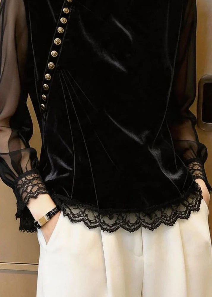 Women's Top Stand Collar Lace Patchwork Design 3
