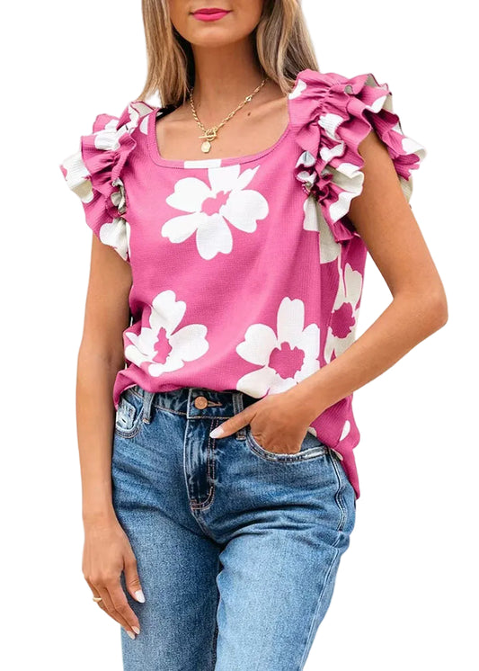 Women's Top U Neck Print Butterfly Sleeve 0