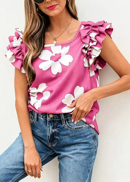Women's Top U Neck Print Butterfly Sleeve 1