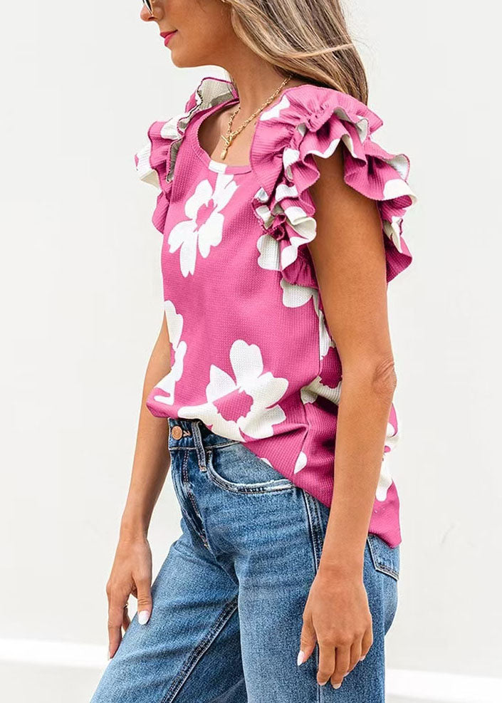 Women's Top U Neck Print Butterfly Sleeve 2