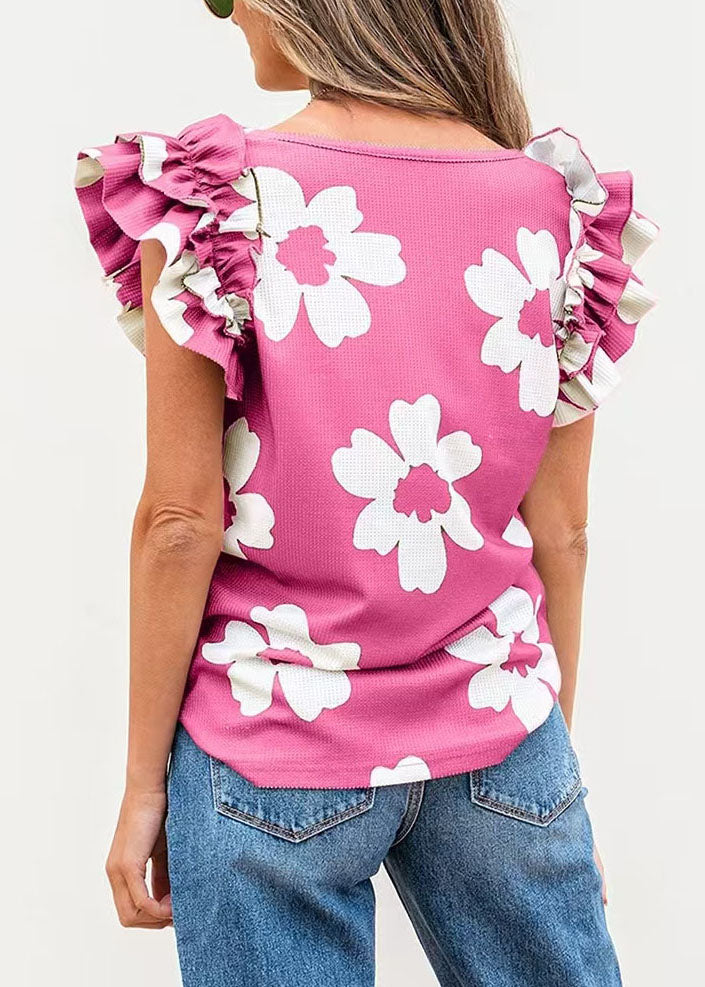 Women's Top U Neck Print Butterfly Sleeve 3