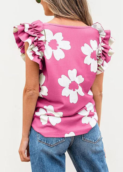 Women's Top U Neck Print Butterfly Sleeve 3