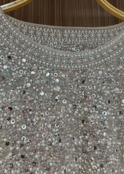 Women's Tulle Top Embellished with Sequins and Pearls 2