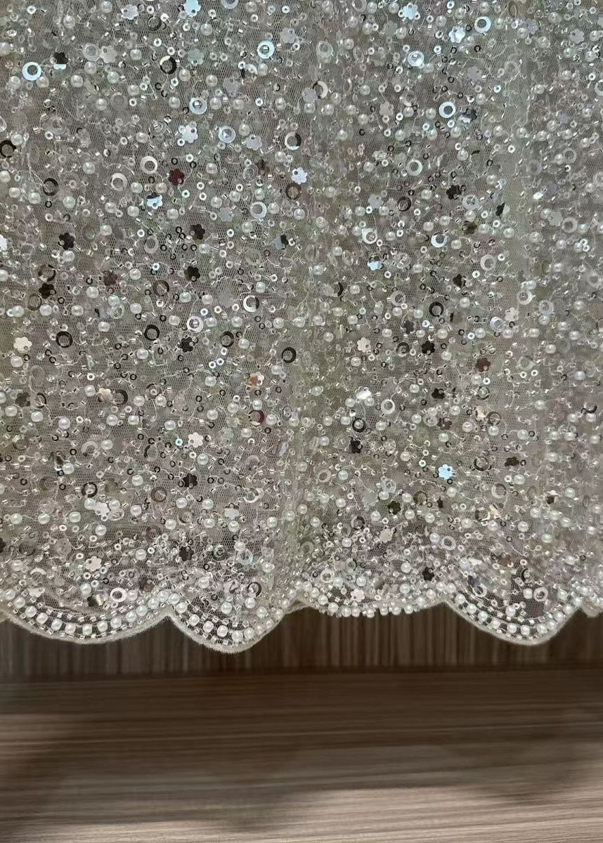 Women's Tulle Top Embellished with Sequins and Pearls 3