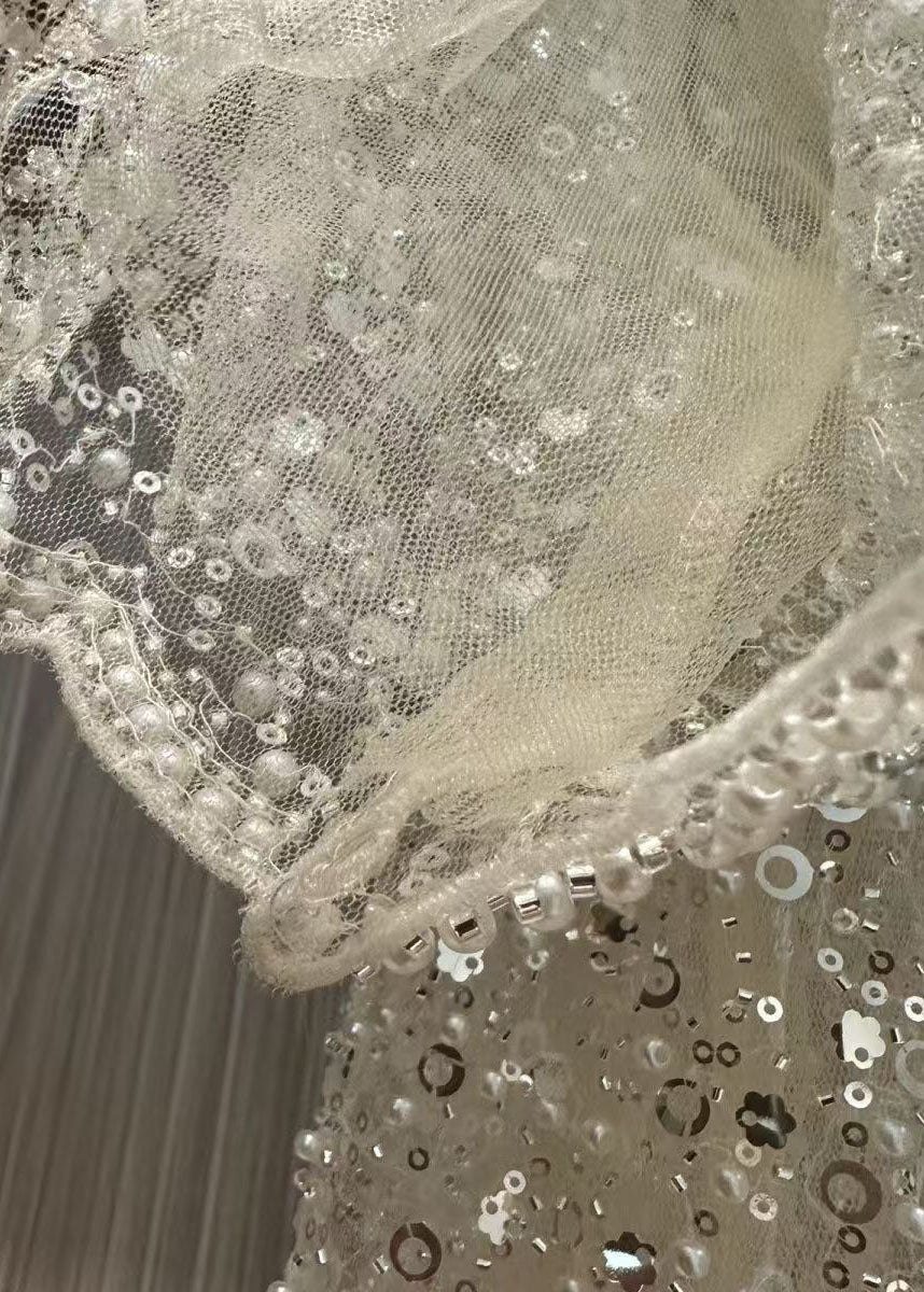 Women's Tulle Top Embellished with Sequins and Pearls 4