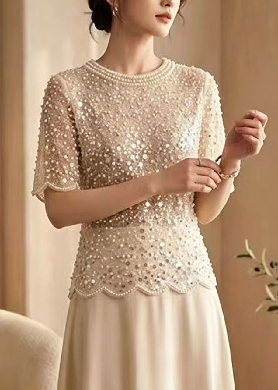 Women's Tulle Top with Sequins and Bead Detailing Summer Style 1