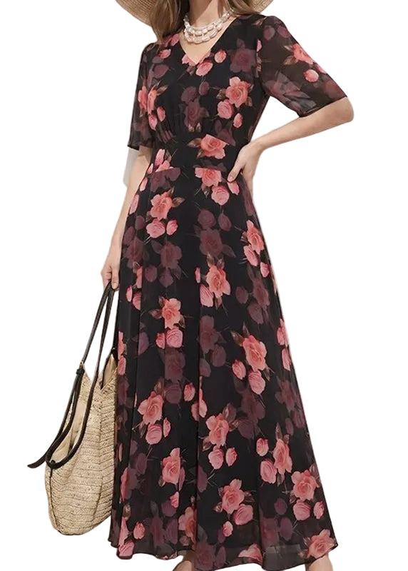 Women's Tunic Dress V Neck Printed Short Sleeve 0