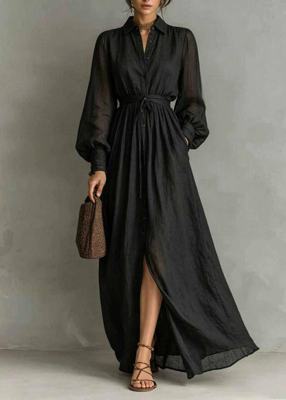 Women's Tunic Maxi Dress Peter Pan Collar Lantern Sleeve 1