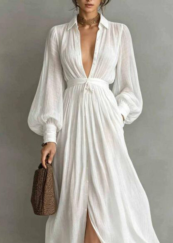 Women's Tunic Maxi Dress Peter Pan Collar Lantern Sleeve 2