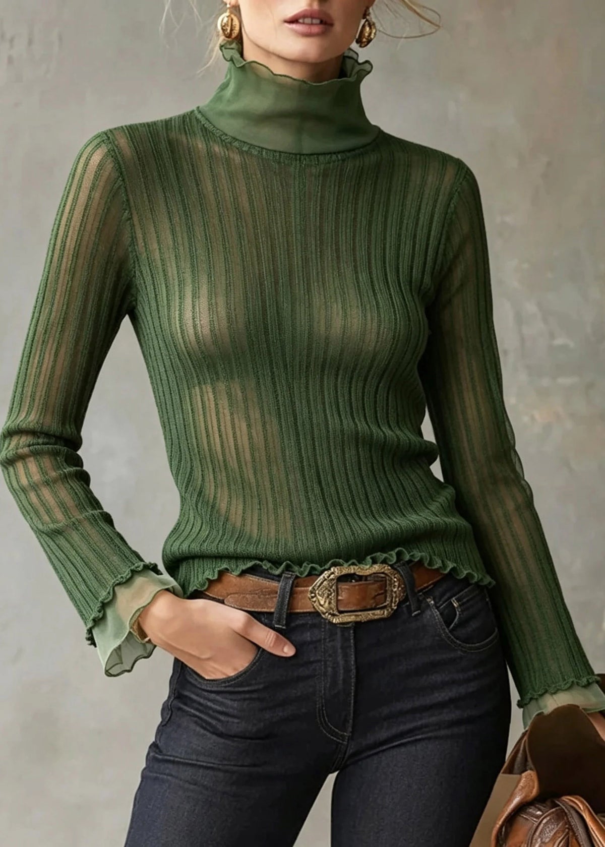 Women's Turtleneck Knit Top Patchwork Style 2