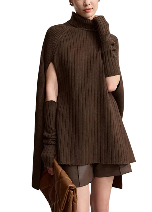 Women's Turtleneck Sweater Patchwork Knit Long Sleeve 0