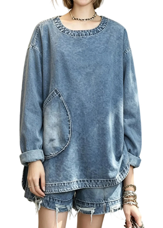Women's Two-Piece Denim Top and Shorts Set Casual 0