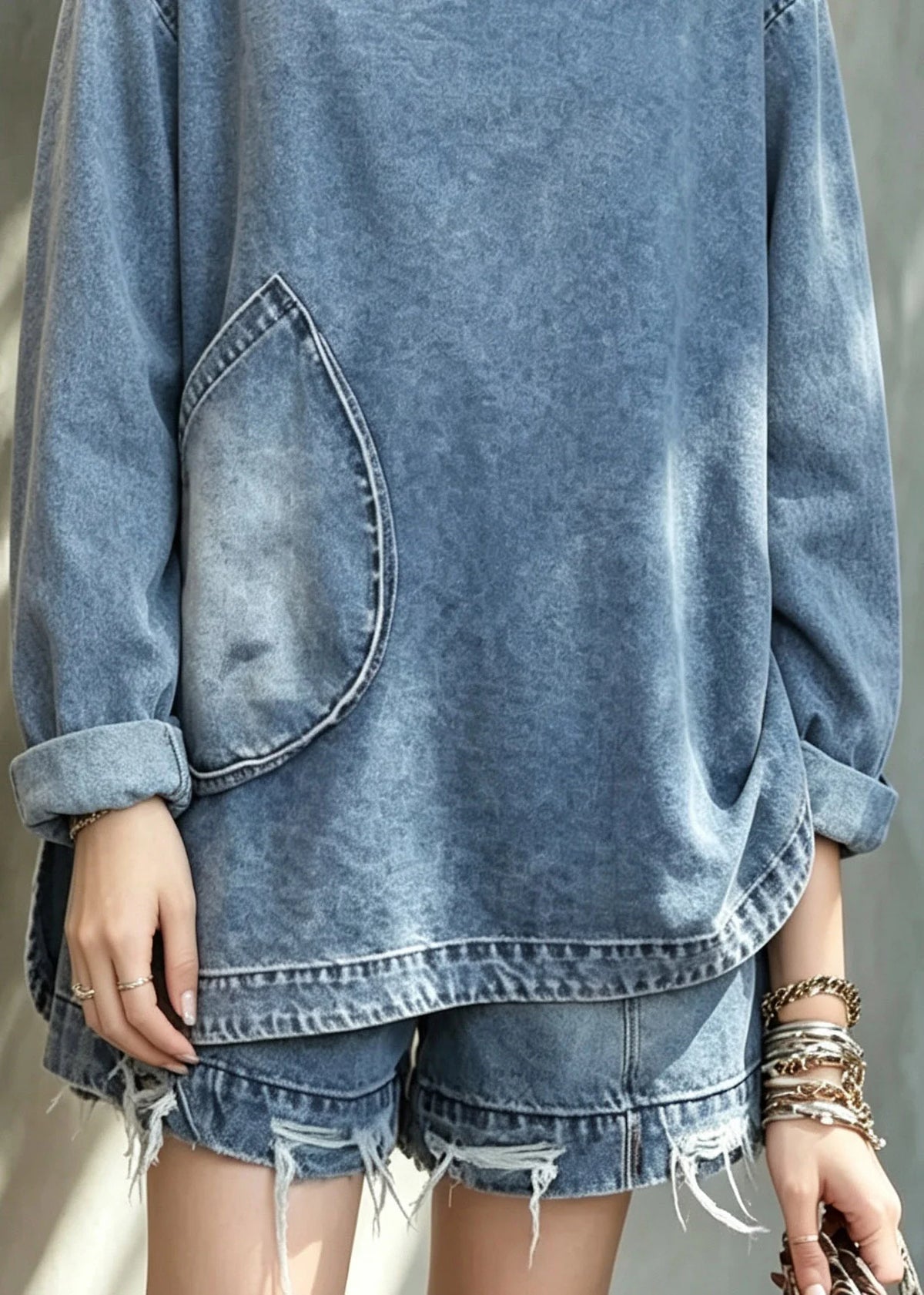 Women's Two-Piece Denim Top and Shorts Set Casual 3