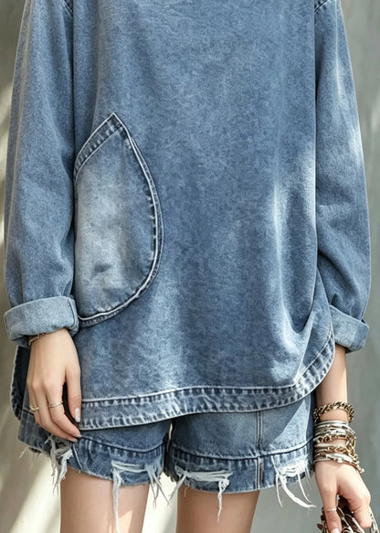 Women's Two-Piece Denim Top and Shorts Set Casual 3