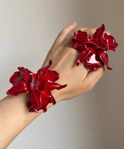 Women's Two-Piece Floral Metal Ring and Cuff Set 2