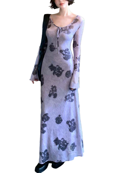 Women's Two-Piece Long Dress Set Printed Tulle