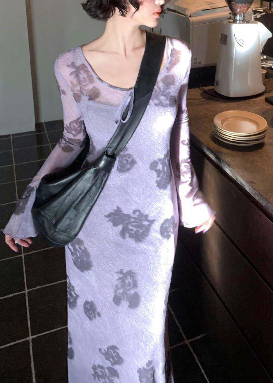 Women's Two-Piece Long Dress Set Printed Tulle 2