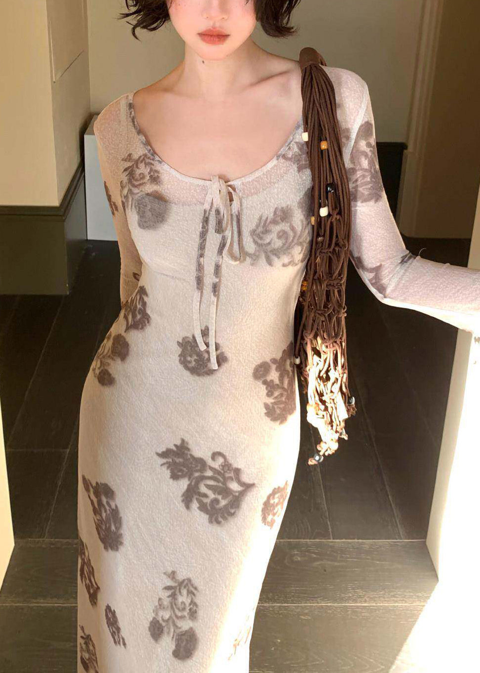 Women's Two-Piece Long Dress Set Printed Tulle 3